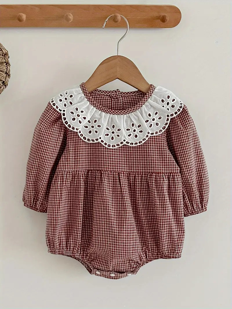 Baby's Casual Flower Hollow Out Ruffled Plaid Pattern Long Sleeve Triangle Bodysuit, Toddler & In... | Temu Affiliate Program