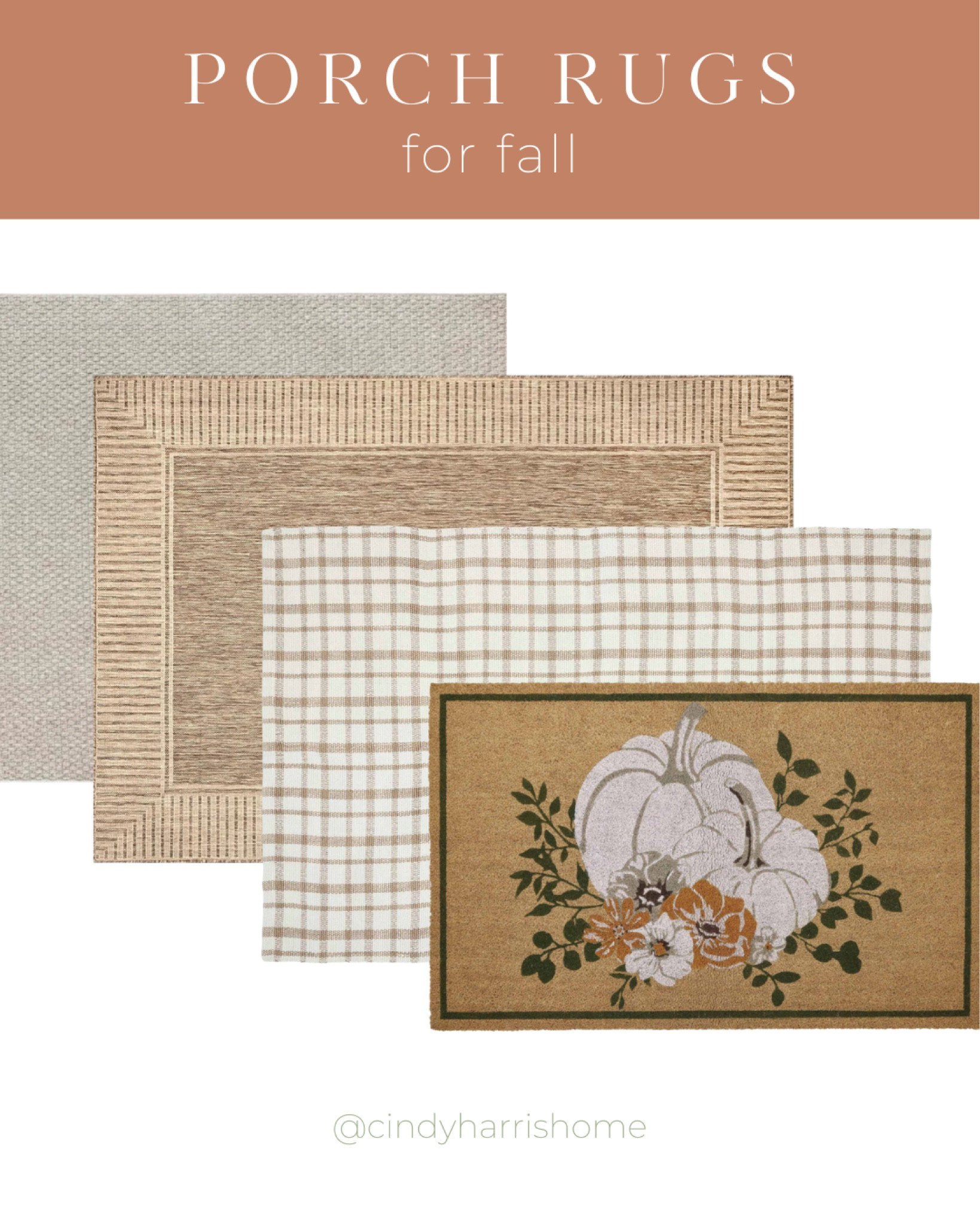 Rug combo for the fall! 🍂 Head to my IG @cindyharrishome to see which combination I ended up choosing!

#falldecor #falldecorations #homedecor #porchdecor 

#LTKHome