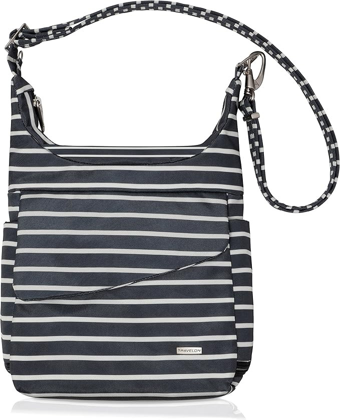 Travelon Anti-Theft Classic Messenger Bag (Black w/White Stripe - Exclusive Color) | Amazon (US)
