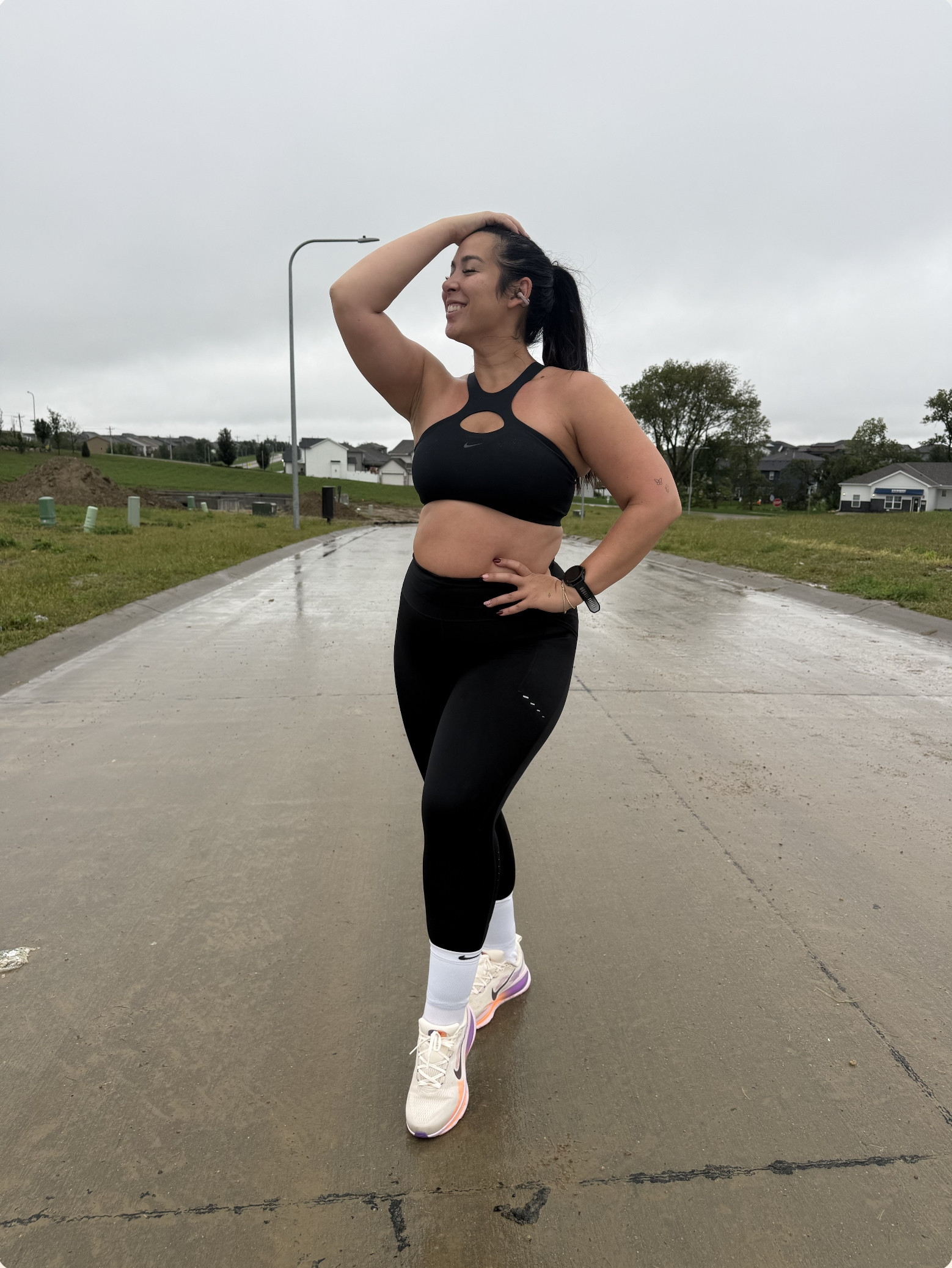 What I wore to train for the chicago marathon! All from Nike, leggings that don't roll and thick thigh friendly + a super supportive top! & the most comfortable running shoes! midsize, running outfit, marathon training 

 #LTKSeasonal #LTKMidsize