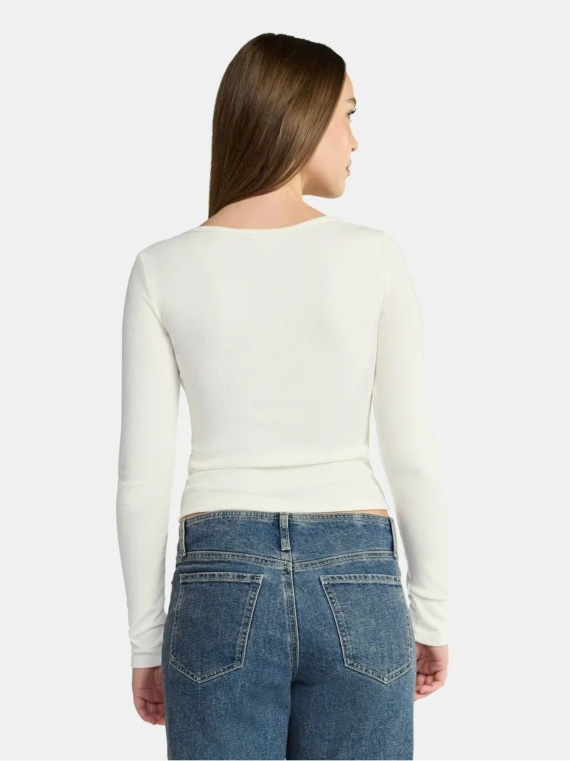 No Boundaries Square Neck Tee with Long Sleeves, Women's | Walmart (US)