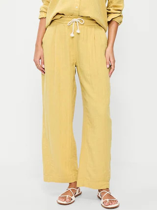 High-Waisted Crinkle Gauze Barrel Ankle Pants | Old Navy (CA)