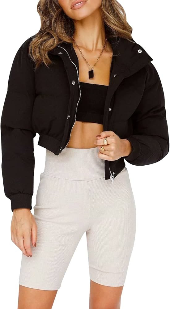 Gihuo Women' s Cropped Puffer Jacket Padded Long Sleeve Coat | Amazon (US)