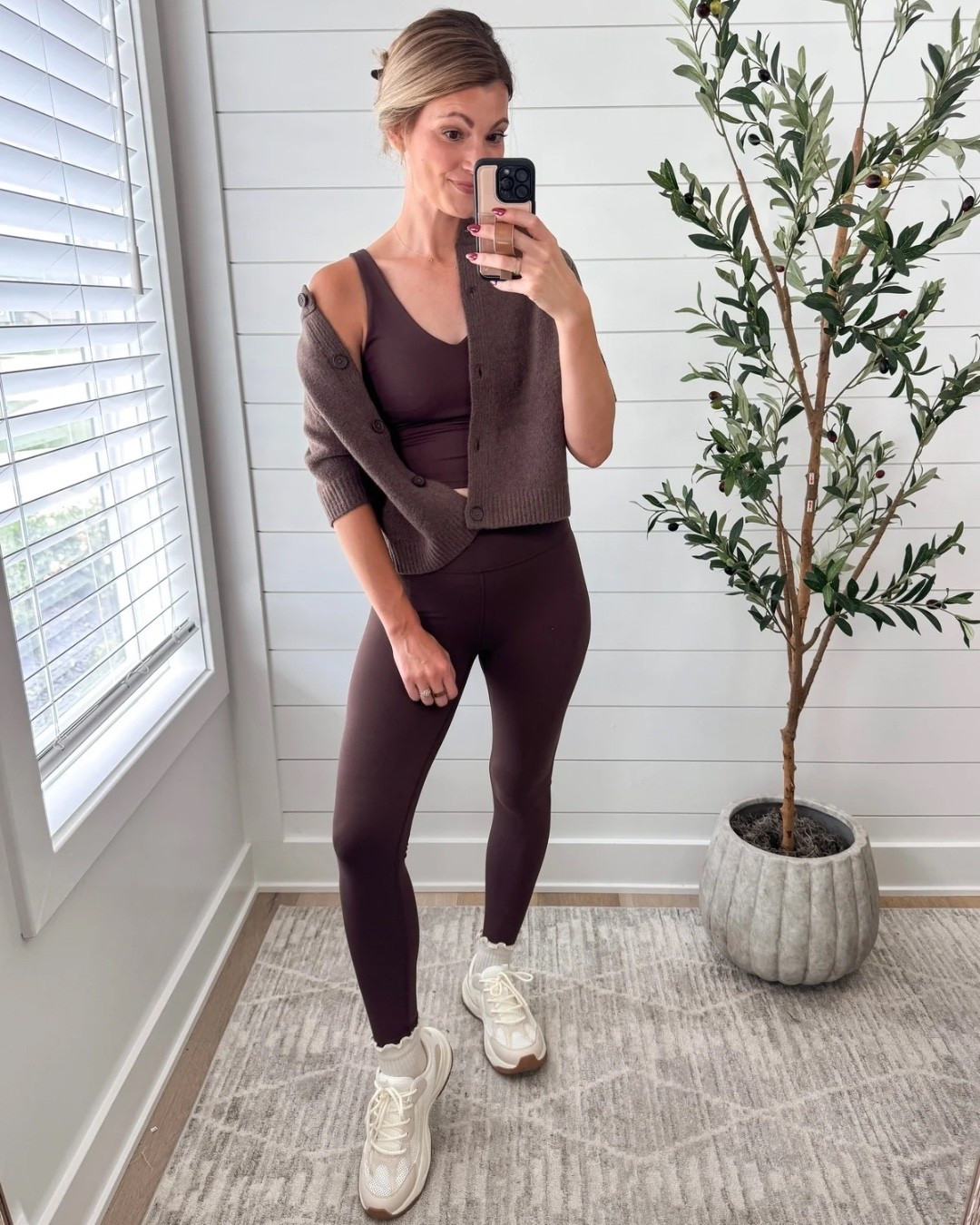 Fall outfits, athletic wear, brownfit, leggings, sneakers, sports bra tank top, fuzzy cardigan, outfit ideas, ruffled socks, running shoes, tts, 

#LTKStyleTip #LTKActive #LTKSaleAlert