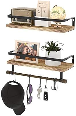 Wall Shelves with Hooks, HuTools Set of 2 Floating Shelf Wall Mounted with Towel Bar for Kitchen ... | Amazon (US)