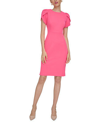 Women's Tulip-Sleeve Sheath Scuba Crepe Knee-length Dress | Macy's