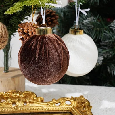 12 Pcs Velvet Christmas Ornaments – 3.15” Neutral Shatterproof Hanging Balls In Green & Coffee For Xmas Tree, Family, Holiday & Party Décor | Wayfair North America