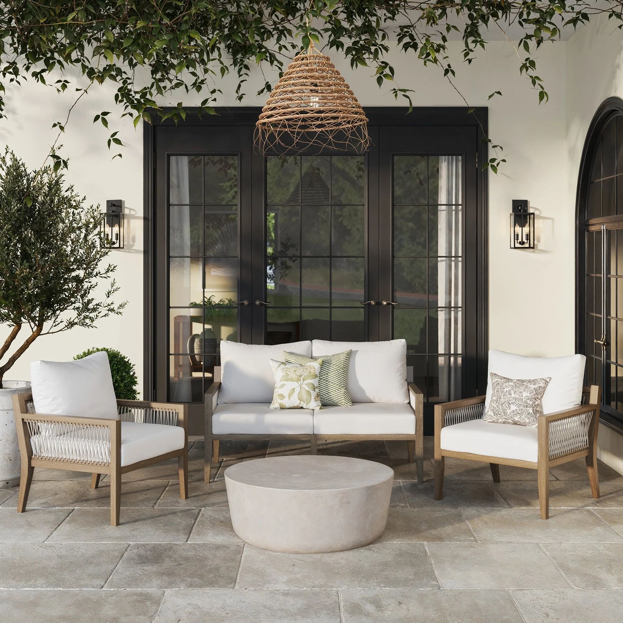 Outdoor Patio Set Loveseat & 2 Chairs White | Nathan James