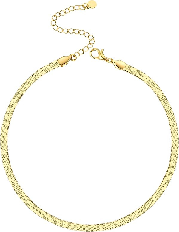 Amazon.com: Gold Choker Necklace for Women Girls Thick 5MM Flat Gold Snake Chain Trendy Herringbo... | Amazon (US)