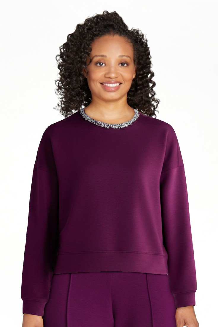 Scoop Women's and Women's Plus Scubaknit Embellished Sweatshirt, Sizes XS-4X | Walmart (US)