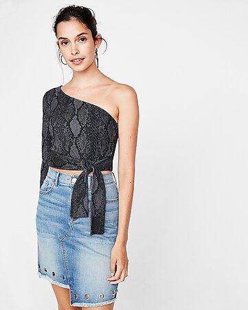 Express One Eleven Print One Shoulder Abbreviated Top | Express