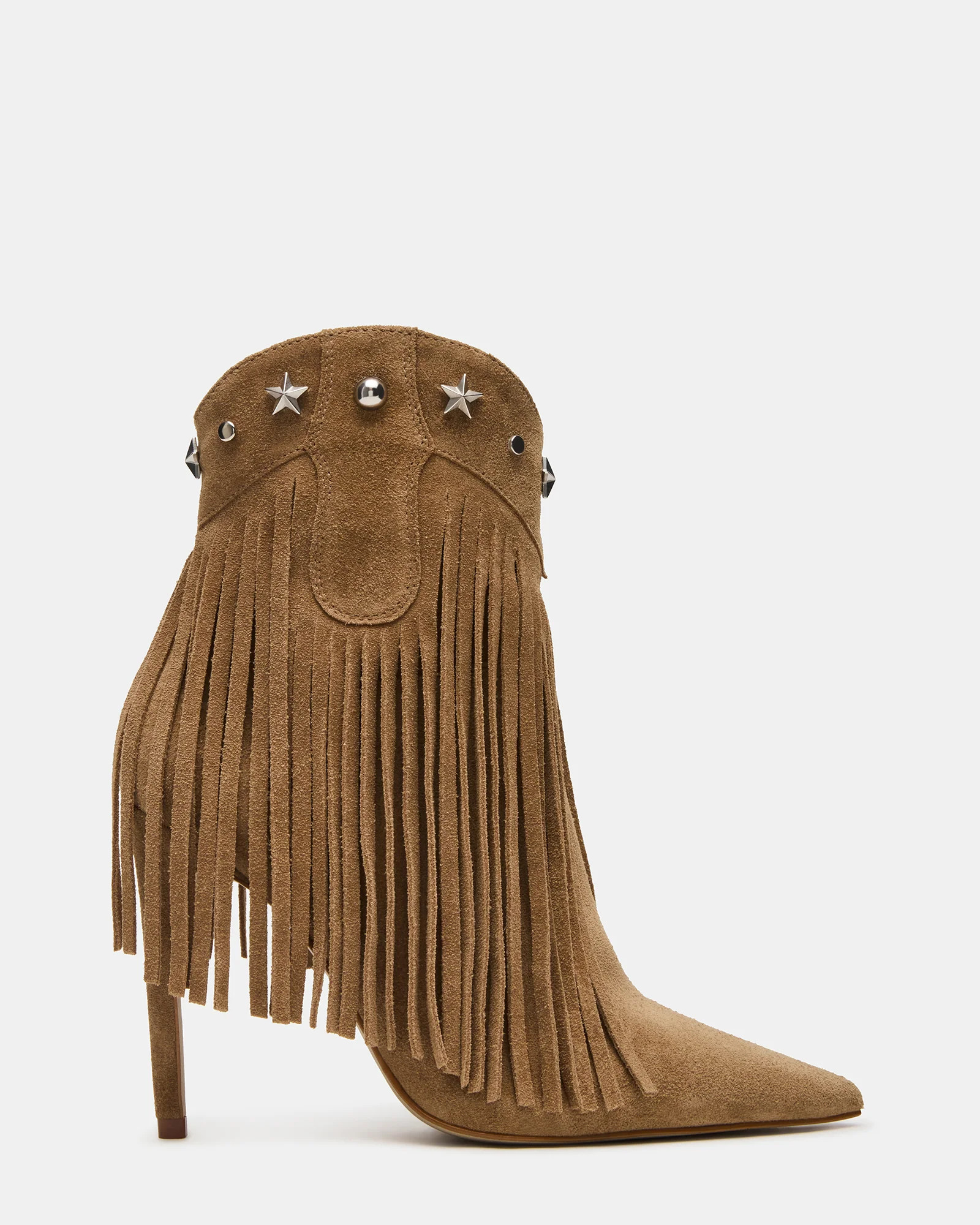 FALTER Chestnut Suede Pointed-Toe Fringe Western Women's Ankle Boot | Steve Madden (US)
