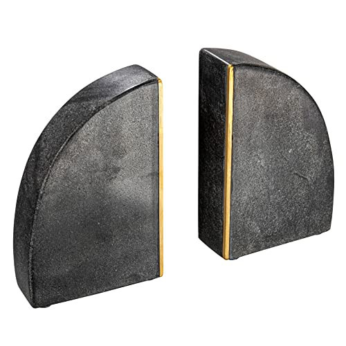 Creative Co-Op Boho Arched Semicircle Marble Bookends with Brass Detail, Set of 2, Black | Amazon (US)