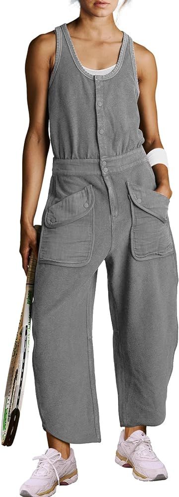 LAMISSCHE Womens Oversized Barrel Overalls Sleeveless One Piece Jumpsuit with Pockets Button Up R... | Amazon (US)