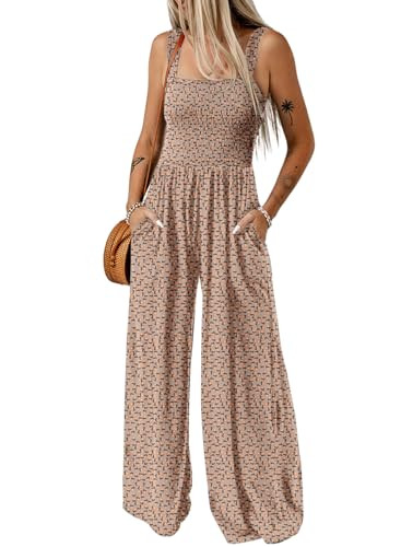 Dokotoo Loose Jumpsuits for Women Overalls Oversized Solid Color Wide Leg One Piece Sleeveless jumpsuit Long Pant Romper with Pockets 2025 Fashion Khaki Printed L | Amazon (US)