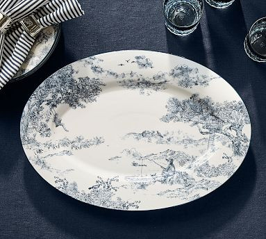 Brandon Maxwell Groveland Toile Oval Serving Platter | Pottery Barn (US)