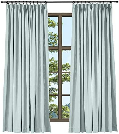 TWOPAGES Light Reducing Blue Gray Pinch Pleated Drape for Door Window, Elegant Cotton Linen Priva... | Amazon (US)