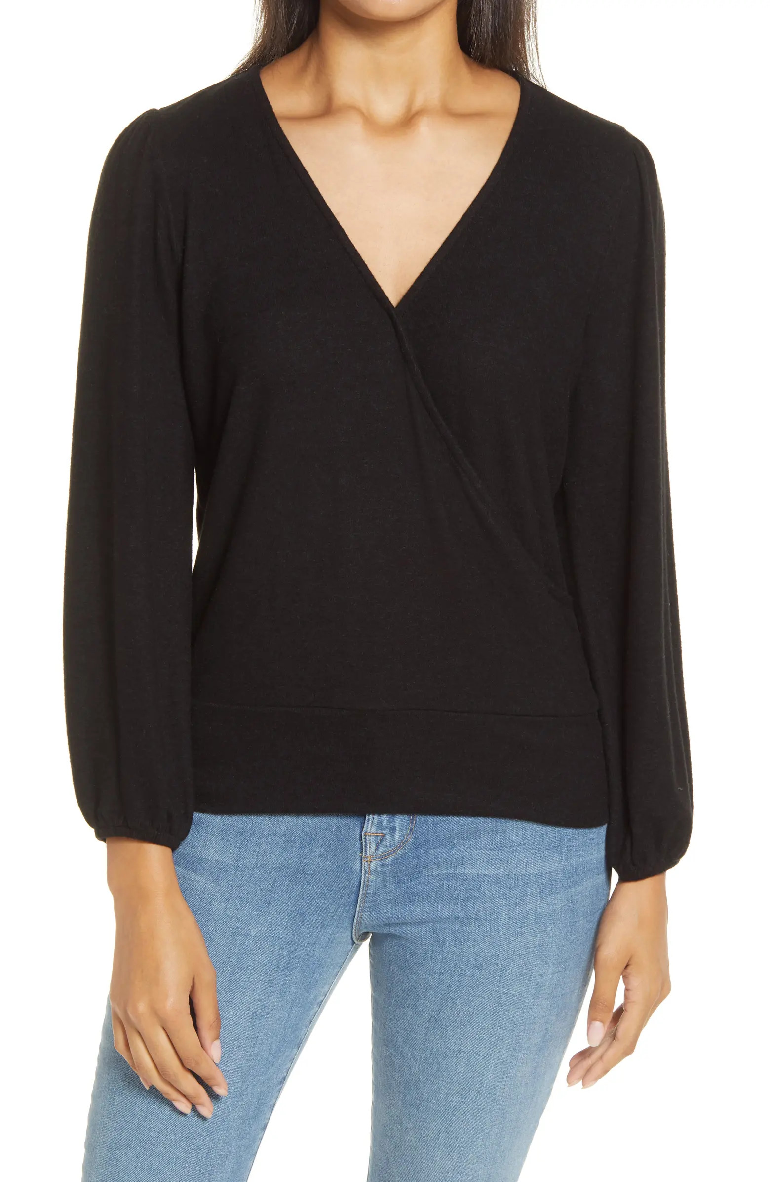 Surplice Blouson Sleeve Wrap Top | Nordstrom