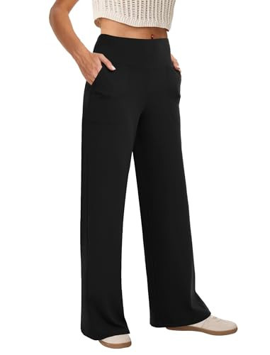 COPYLEAF Wide Leg Pants Woman High Waist Yoga Pants with Pockets Loose Stretch Dress Work Sweatpants Casual Lounge(Black XL) | Amazon (US)