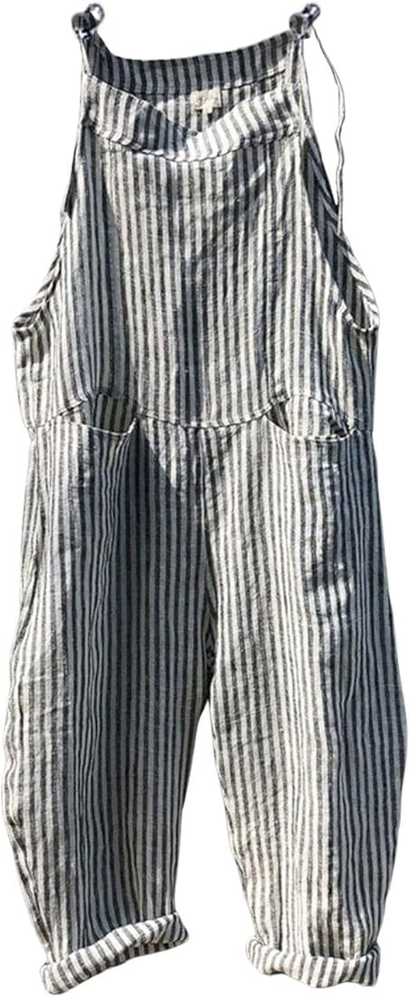 loveimgs Womens Summer Casual Striped Overall Jumpsuit Oversized Baggy Wide Leg Bib Overalls Pant... | Amazon (US)