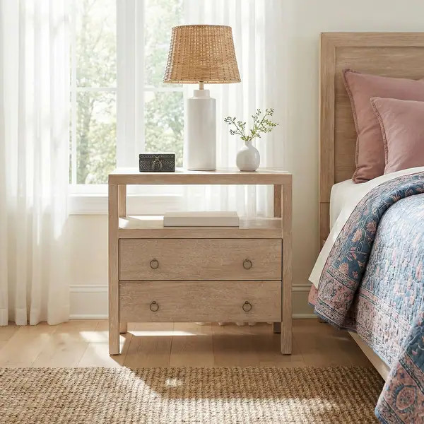 Linea 2-drawer Oversized Wood Nightstand with Open Shelf by East at Main | Bed Bath & Beyond
