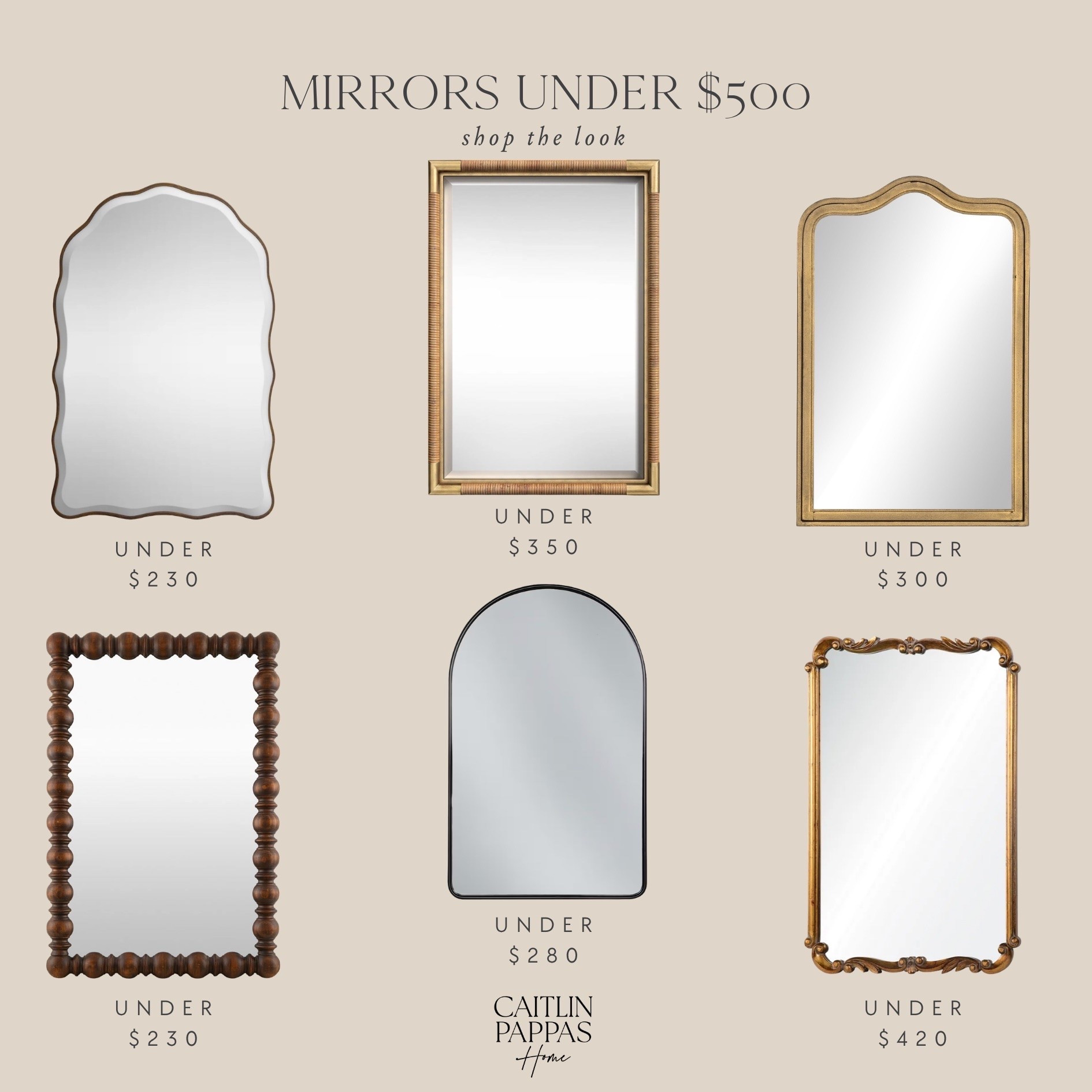 My favorite mirrors under $500 🪞 These shapes and metal colors are so elevated and such great prices. Perfect for a vanity, bathroom, or entry!

#LTKHome