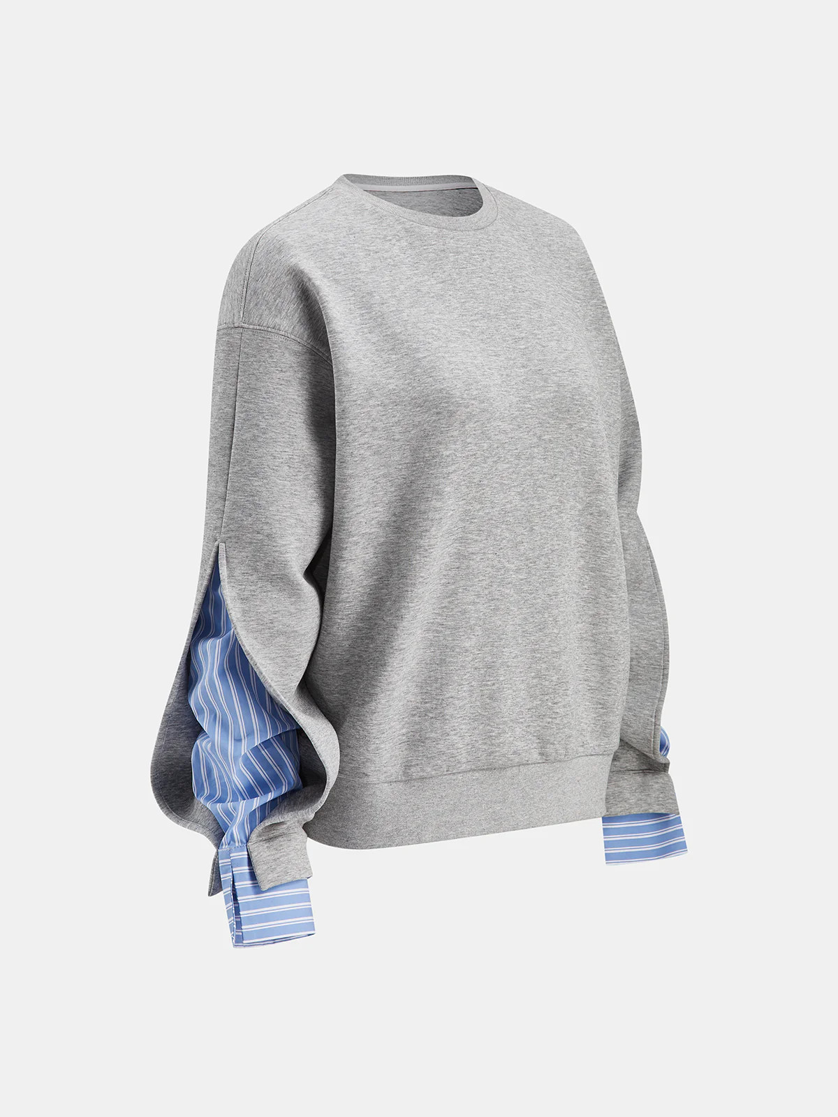Striped Shirt Panel Crew Neck Sweatshirt | Commense