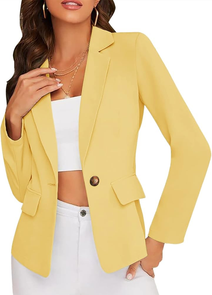 Women's Long Sleeve Blazer Open Front Cardigan Jacket Work Office Lapel Collar Blazers with Pocket | Amazon (US)