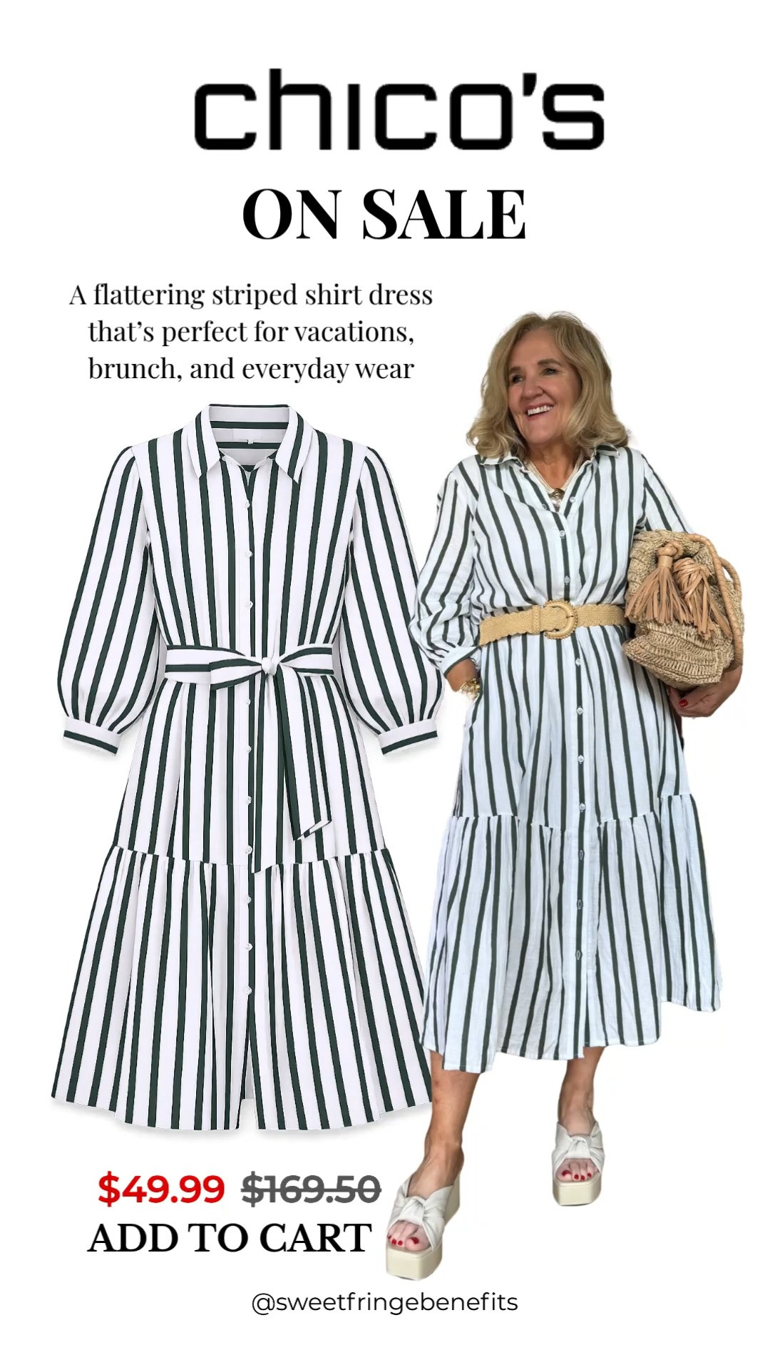 This striped shirt dress is such a great find from Chico’s! The flattering button-front design, removable tie belt, and breezy fit make it perfect for everything from brunch to vacation. Even better, it’s marked down from $169.50 to just $49.99!

💡 LTK MADE EASY
❤️ Heart = Support my posts!
🔖 Save = Get sale & restock alerts
📋 Lists = Keep favorites organized
📲 Share = Send lists and products to a friend. Hello, Christmas List!
💬 Comment = Ask me anything about sizing or styling. :-) 

 #LTKootd #LTKOver40 #LTKSaleAlert