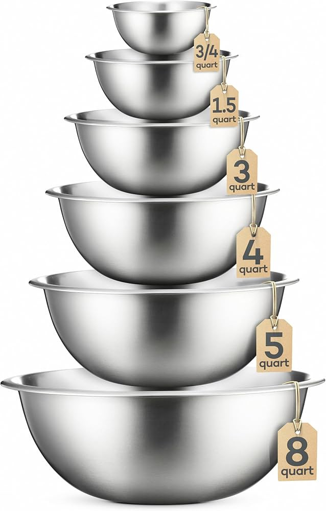 FineDine Stainless Steel Mixing Bowls Set for Kitchen, Dishwasher Safe Nesting Bowls for Cooking,... | Amazon (US)
