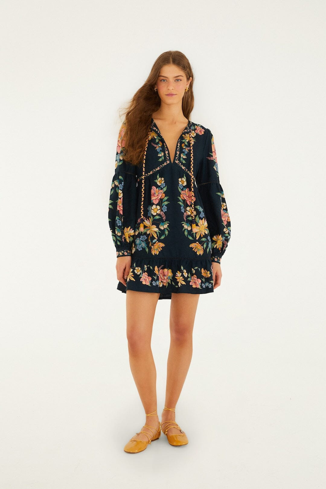 Dark Blue Maira Floral Lenzing\u0099 Ecovero\u0099 Euroflax\u0099 Mini Dress | FARM Rio | FarmRio (US)