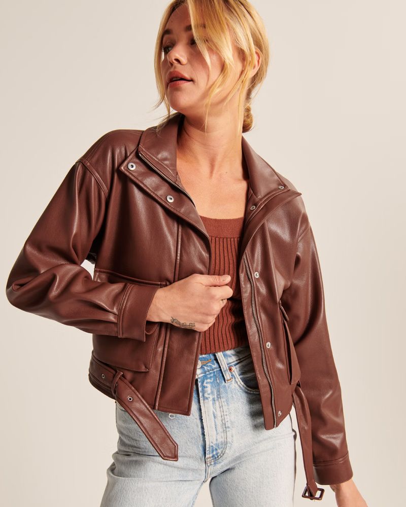 Women's Faux Leather Utility Bomber Jacket | Women's Coats & Jackets | Abercrombie.com | Abercrombie & Fitch (US)