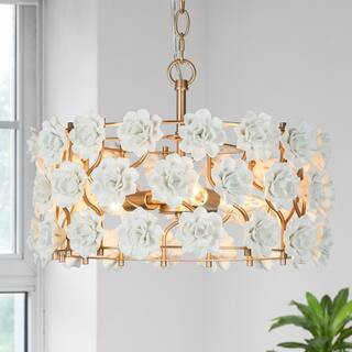 Uolfin Farmhouse Gold Island Chandelier, 3-Light Modern Drum Chandelier Pendant Light with Handma... | The Home Depot