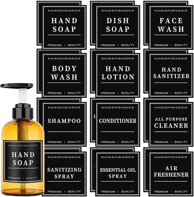24PCS Waterproof Labels for Glass or Plastic Bottles, Bathroom Hand Soap Shampoo Dispenser Label ... | Amazon (US)