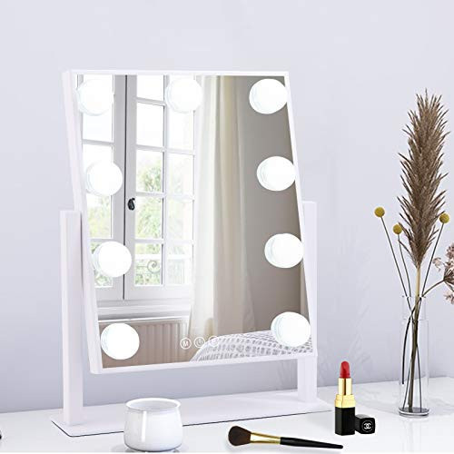 BWLLNI Lighted Makeup Mirror Hollywood Mirror Vanity Mirror with Lights, Touch Control Design 3 Colors Dimable LED Bulbs, Detachable 10X Magnification, 360°Rotation, (White) 12" L x 14" W | Amazon (US)