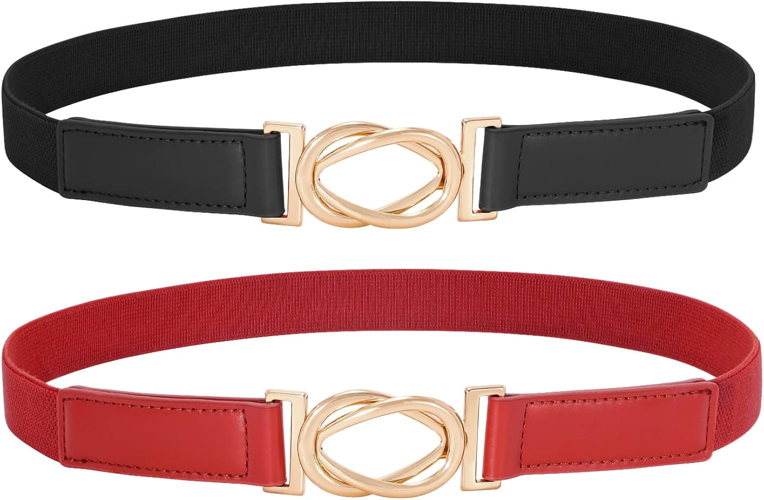 JASGOOD Women Retro Elastic Stretchy Metal Buckle Skinny Waist Belt 1 inch Wide | Amazon (US)
