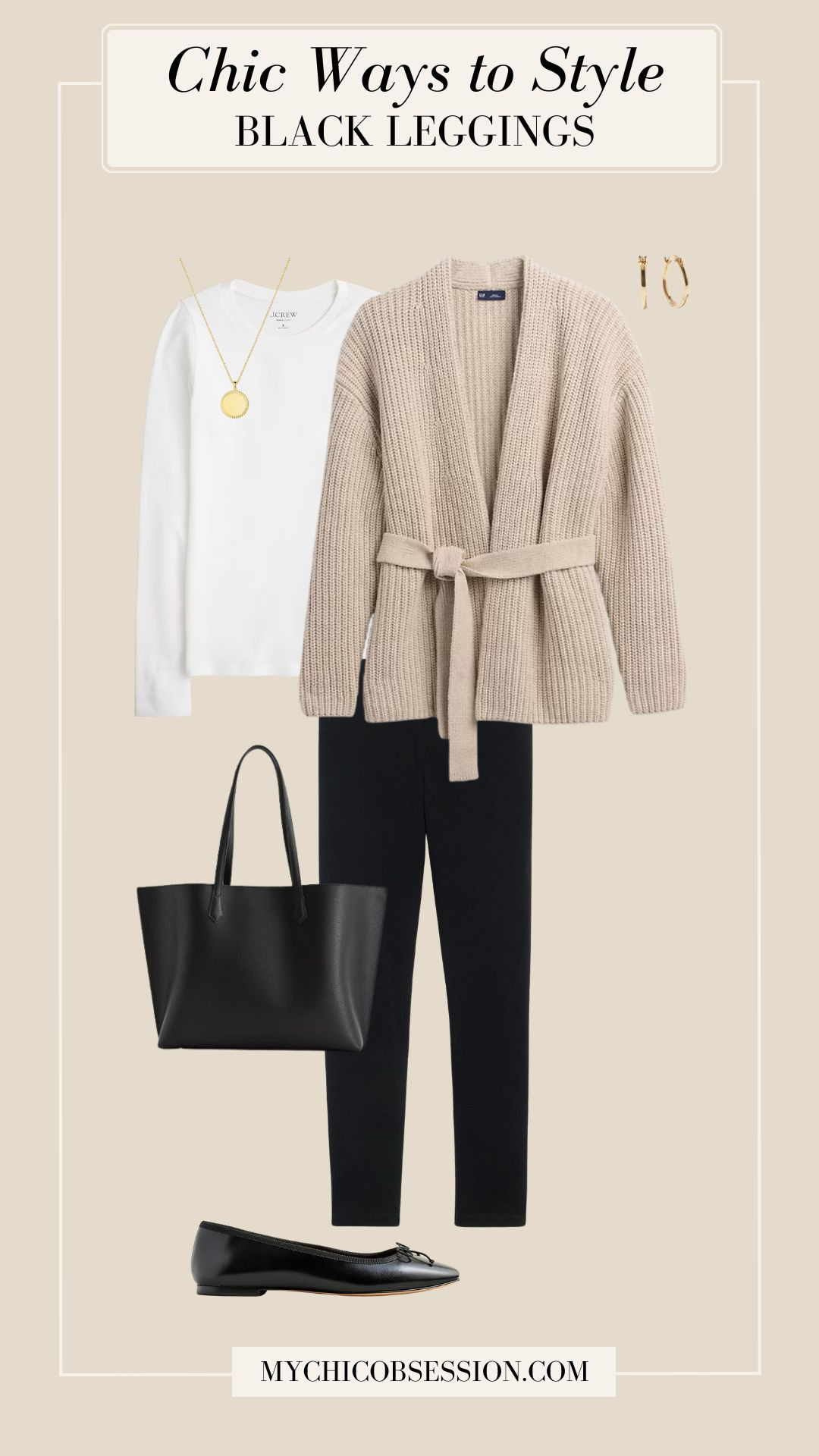 Style a work-from-home look with black leggings by pairing them with a wrap cardigan, a long-sleeved white t-shirt, and simple jewelry. If you need to leave the house, pack your laptop in a black tote bag and grab a pair of chic ballet flats. 

 #LTKSeasonal #LTKWorkwear