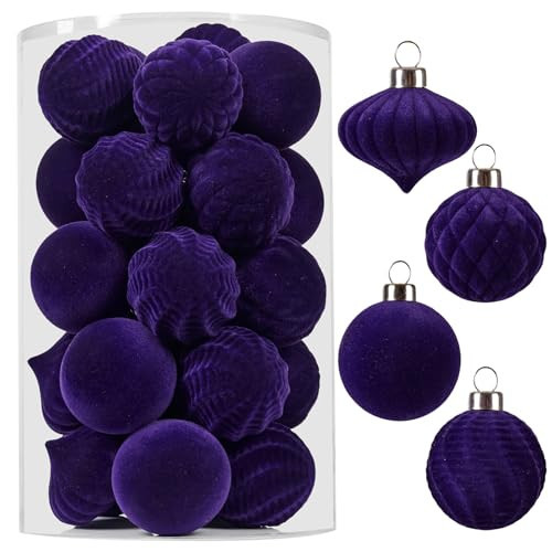 Wironlst Velvet Ornaments for Christmas Tree, 4 Style Flocked Matte Velvet Christmas Ball Ornaments, Shatterproof Decor for Xmas Tree Wedding Holiday Party Home(1.57" 25pcs Purple) | Amazon (US)