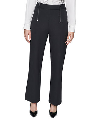 Faux-Zipper Mid-Rise Straight-Leg Ponte Pants | Macy's