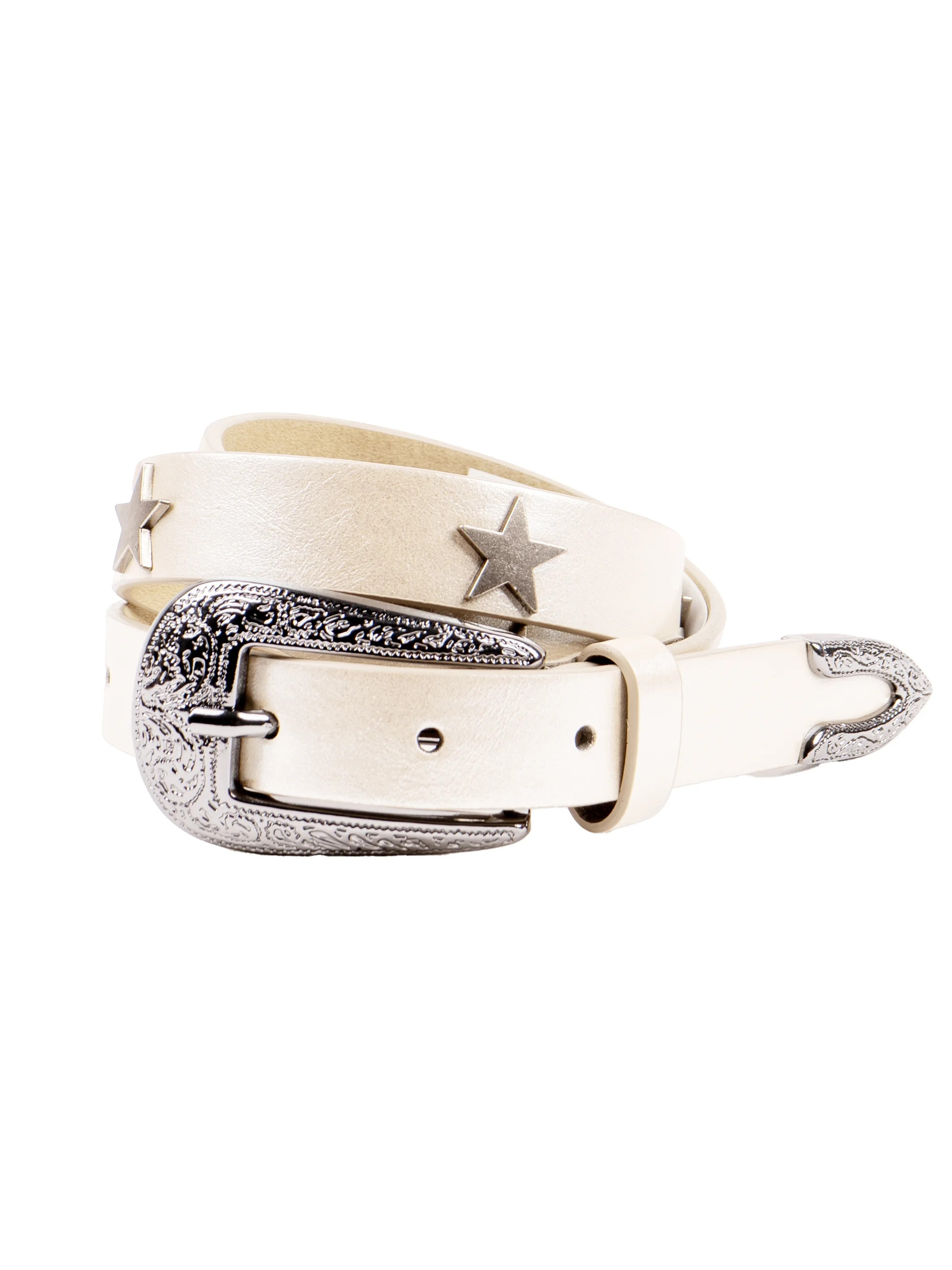 No Boundaries Women's 2PC Western Buckel Stars Belt, Ivory | Walmart (US)