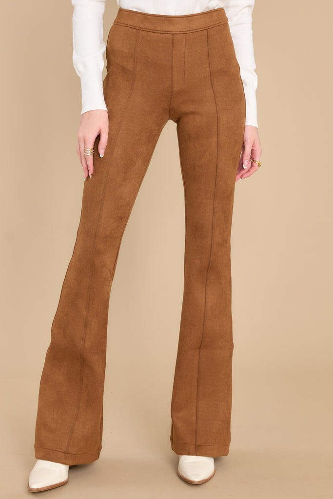 Faux Suede Rich Caramel Flare Pants | Red Dress 