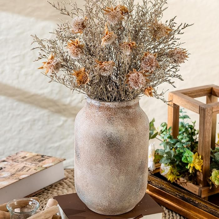 Rustic Ceramic Farmhouse Flower Large Vase, Whitewashed Terra Cotta Vase, Pottery Decorative Flow... | Amazon (US)