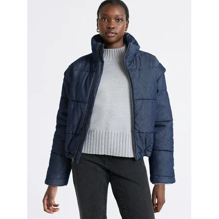 Free Assembly Women's and Women's Plus Short Denim Puffer Jacket, Sizes XS-4X | Walmart (US)