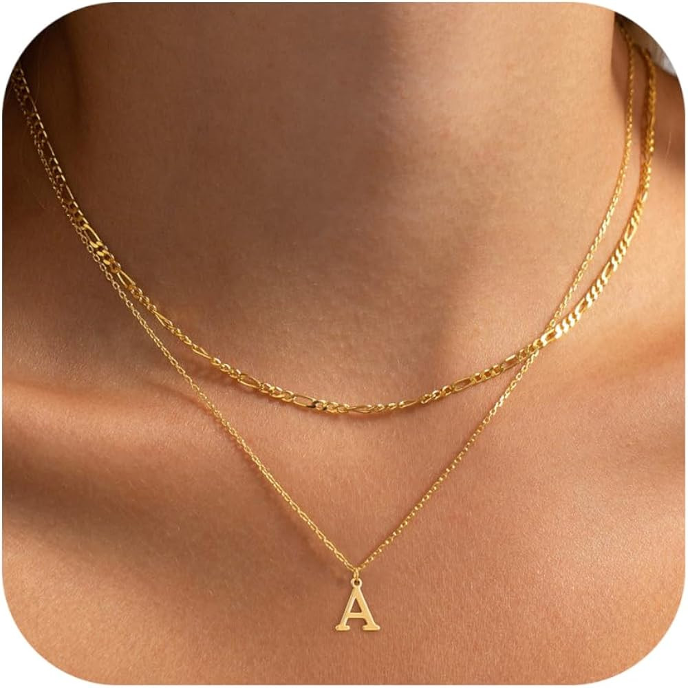 Initial Necklaces for Women Dainty Gold Silver Layered Letter Pendant Necklace Cute Figaro Chain ... | Amazon (US)