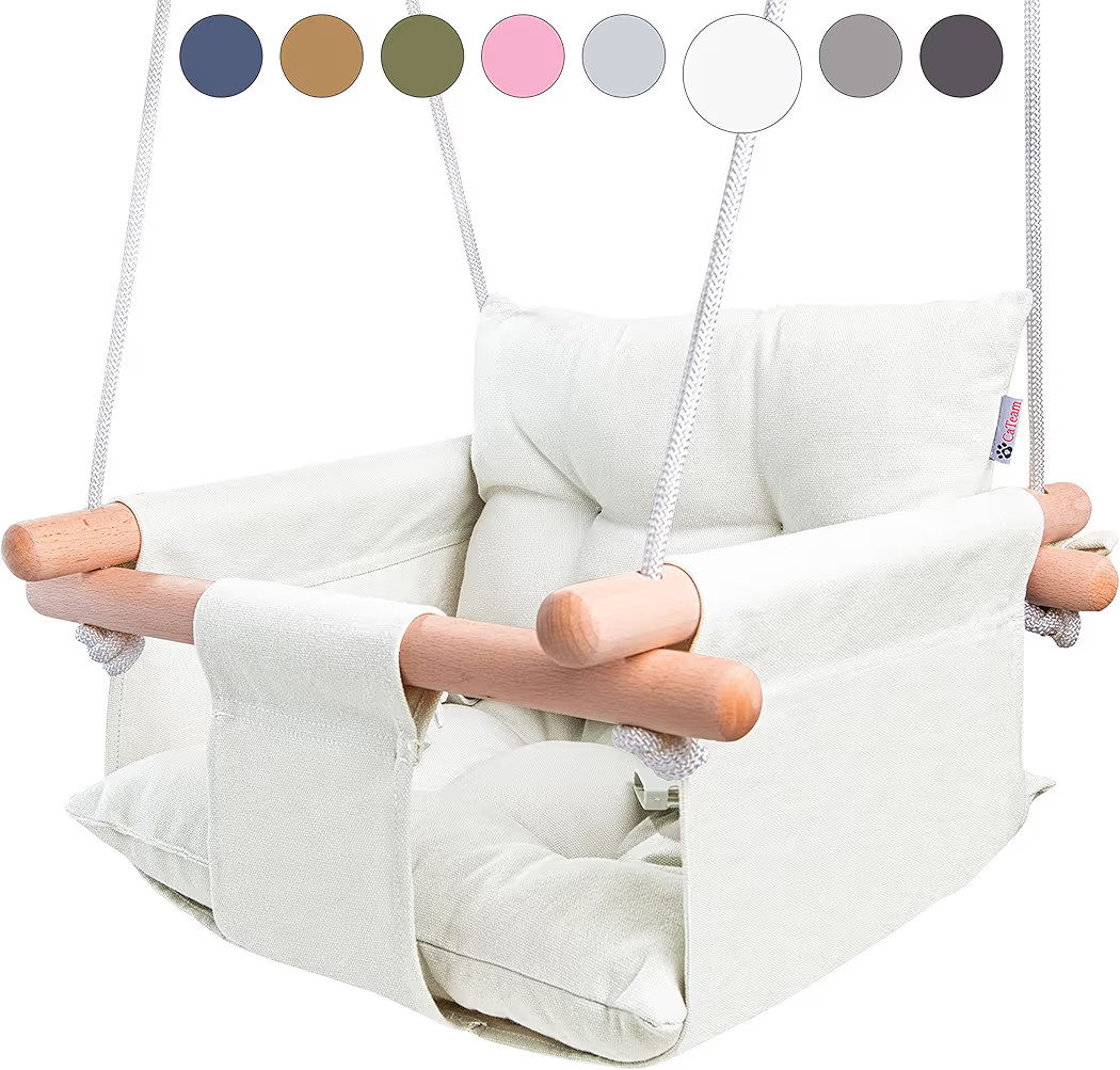 CaTeam - Canvas Baby Swing, Wooden Hanging Swing Seat Chair with Safety Belt, Durable Baby Swing ... | Amazon (US)