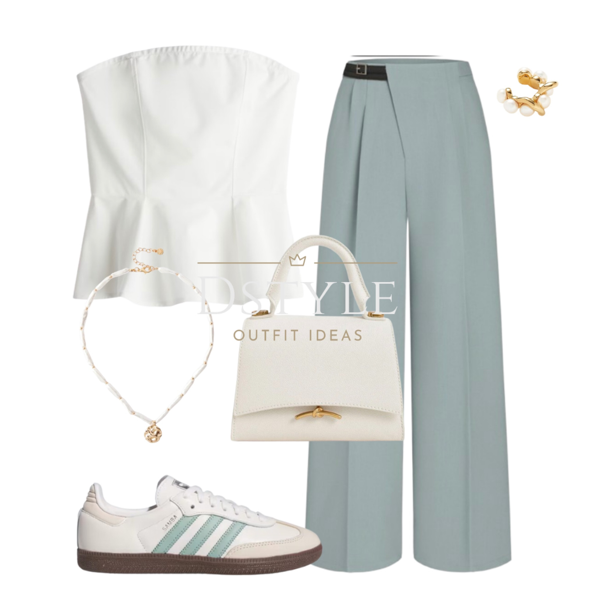 White peplum bandeau top, high waisted belted straight leg trousers, pants, matching Adidas Samba
Office wear, summer outfit, comfy yet chic look, Adidas Samba trainers, sneakers

#LTKStyleTip #LTKShoeCrush #LTKWorkwear