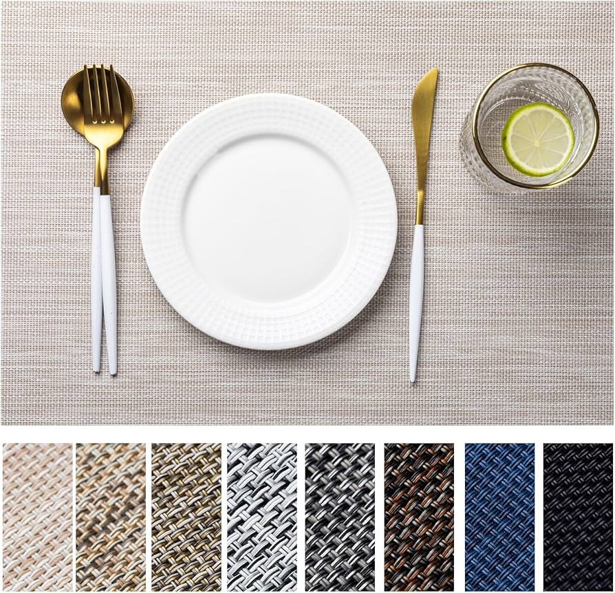 Placemats Set of 6 Vinyl/Plastic Woven Place Mats for Kitchen Table Indoor/Outdoor Washable Place... | Amazon (US)