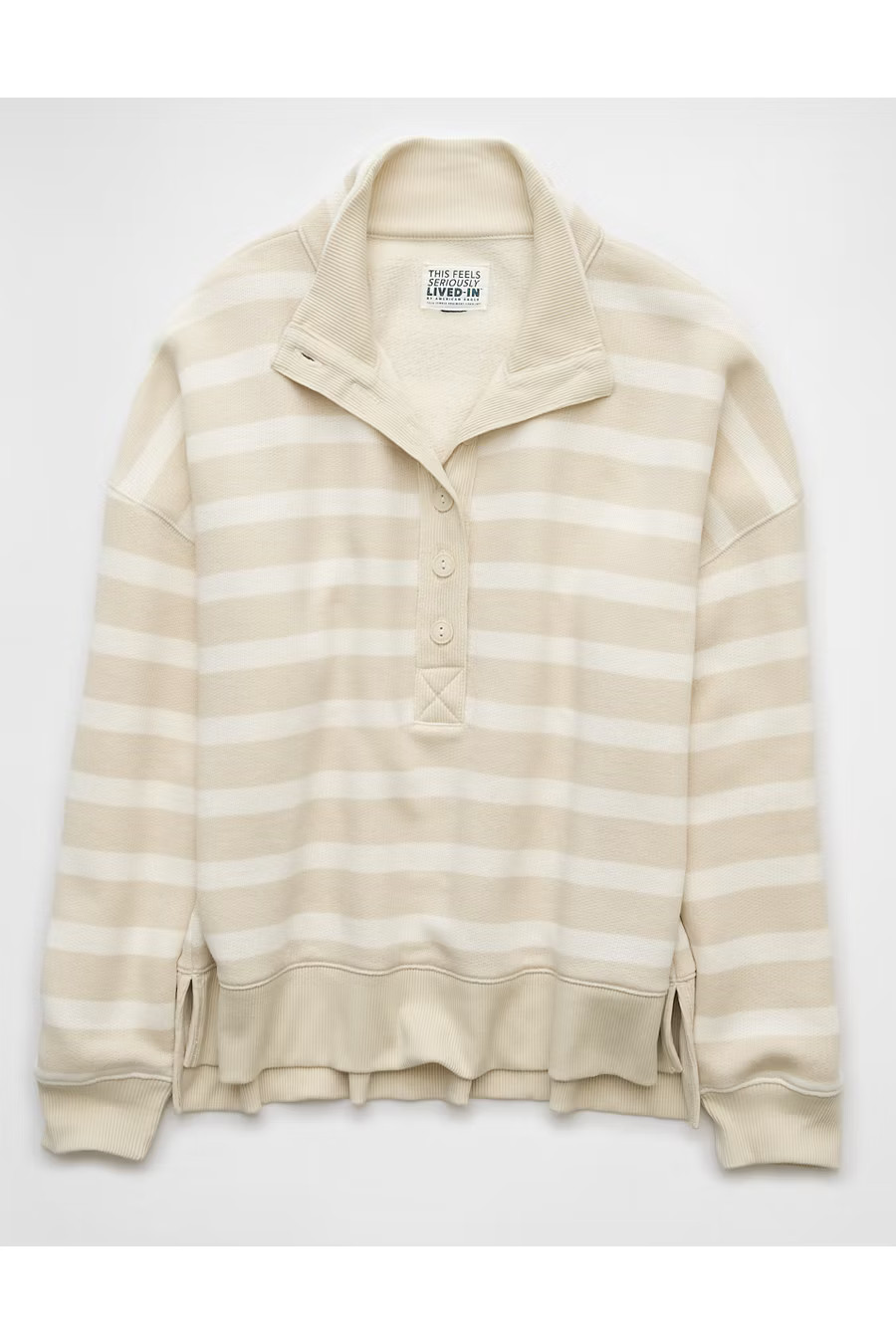 AE Big Hug Henley Sweatshirt Women's Beige XL | American Eagle Outfitters (US & CA)
