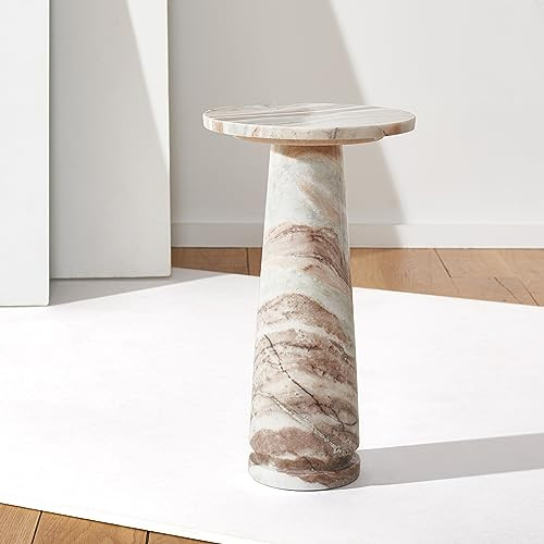 SAFAVIEH Couture Collection Valentia White/Brown Round Marble Accent Table | Amazon (US)