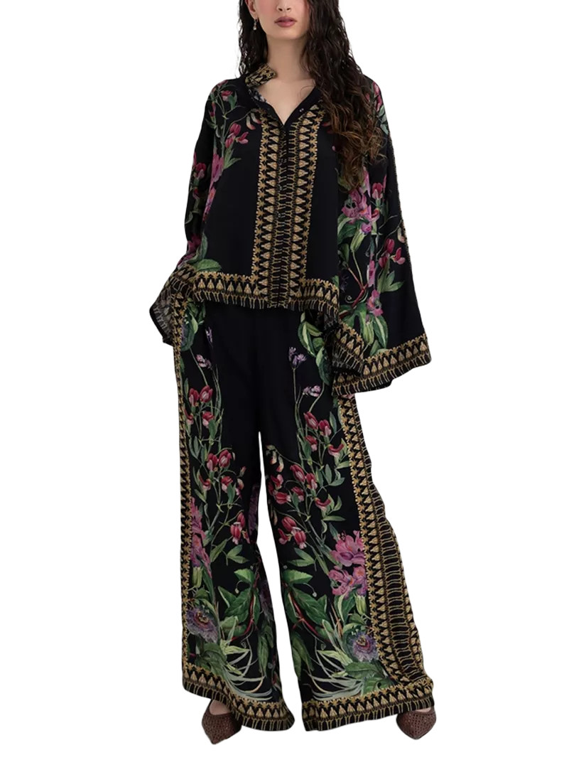 Raishma Siara Floral Tunic Shirt, Black | John Lewis (UK)